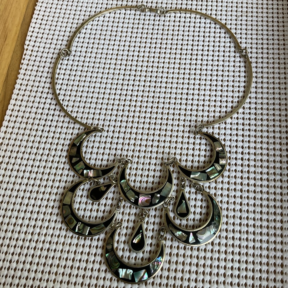 Elegant Silver Crescent Necklace Alpaca Mexico